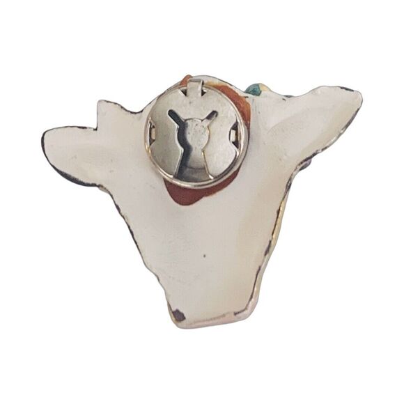 Vintage Cow Slide Button Cover 1.75" 14kt Gold Plated Enamel Figural Jewelry - Picture 9 of 9